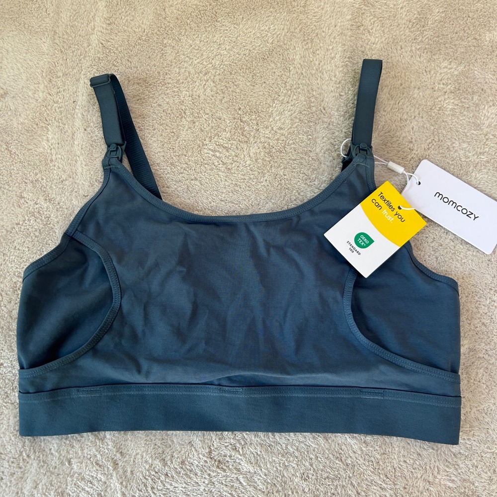 Momcozy Hands-Free Pumping Bra Teal Blue Cotton Blend Maternity Size Large NWT